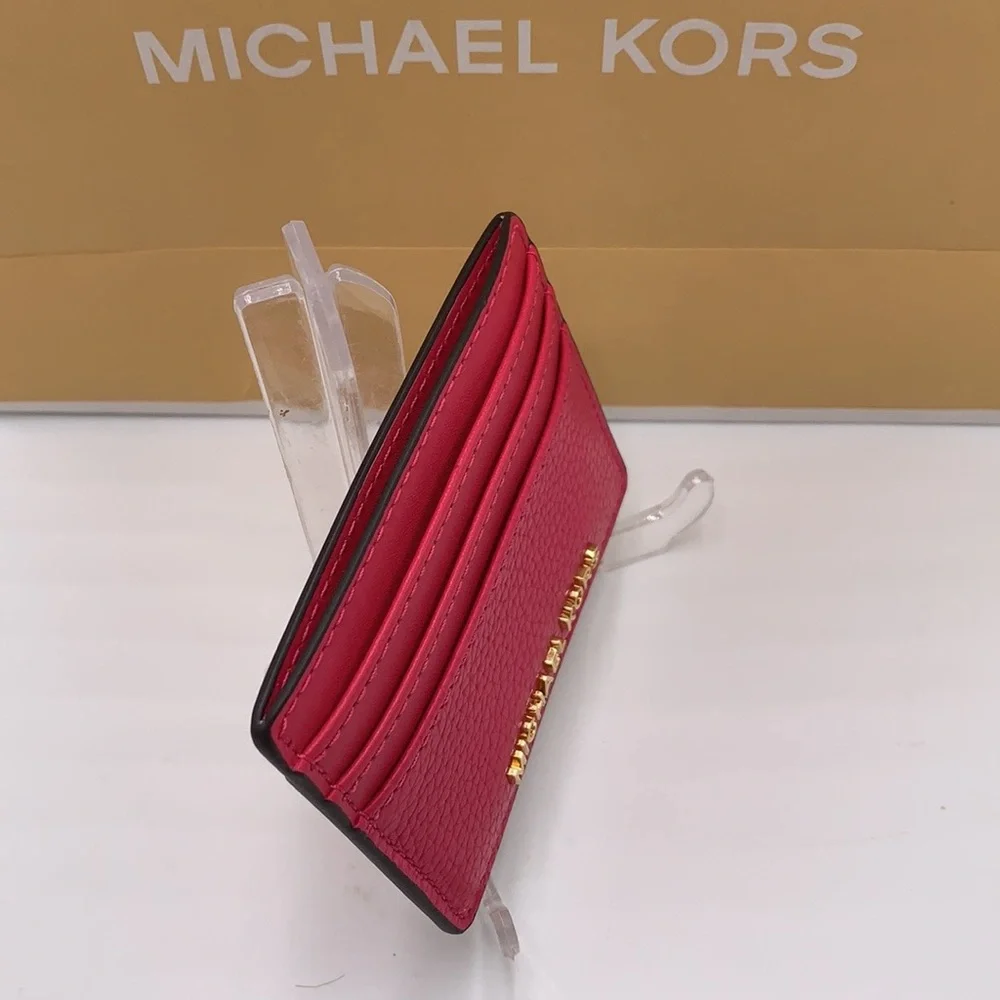 MICHAEL KORS Large Pebbled Leather Card Holder Case Electric Pink NWT
